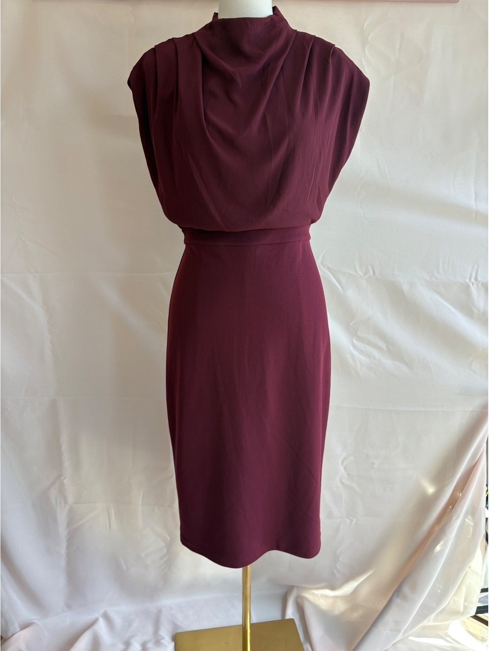 Express Women's Burgundy Sleeveless Midi Dress Size S with Multi-Strand Beaded 3